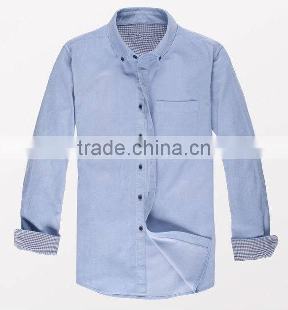 high quality long sleeve contrast keep warm corduroy casual shirts for men with one pocket