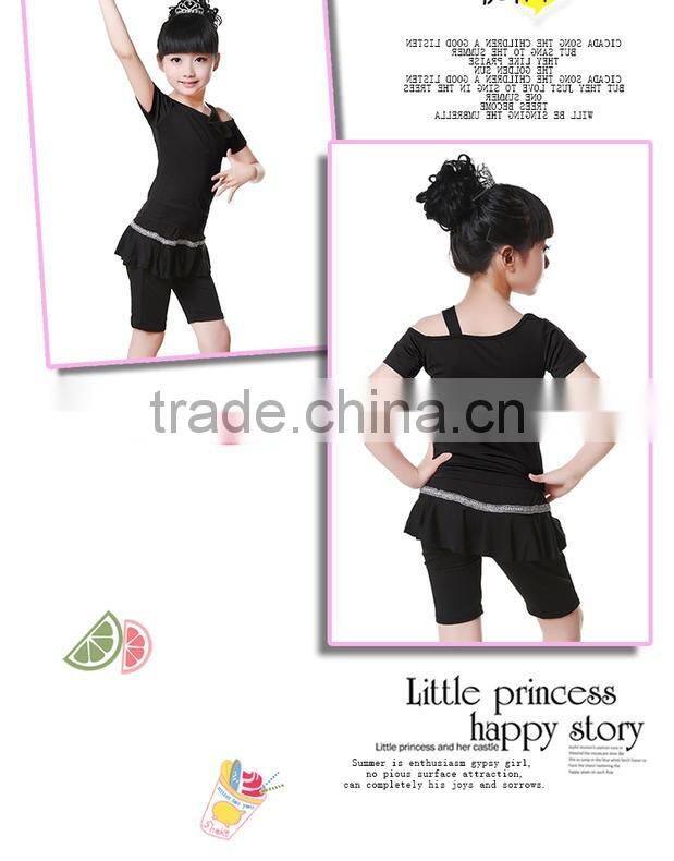Child Kids Latin Salsa Dance Suit Short Sleeve Dance Costumes For Girls