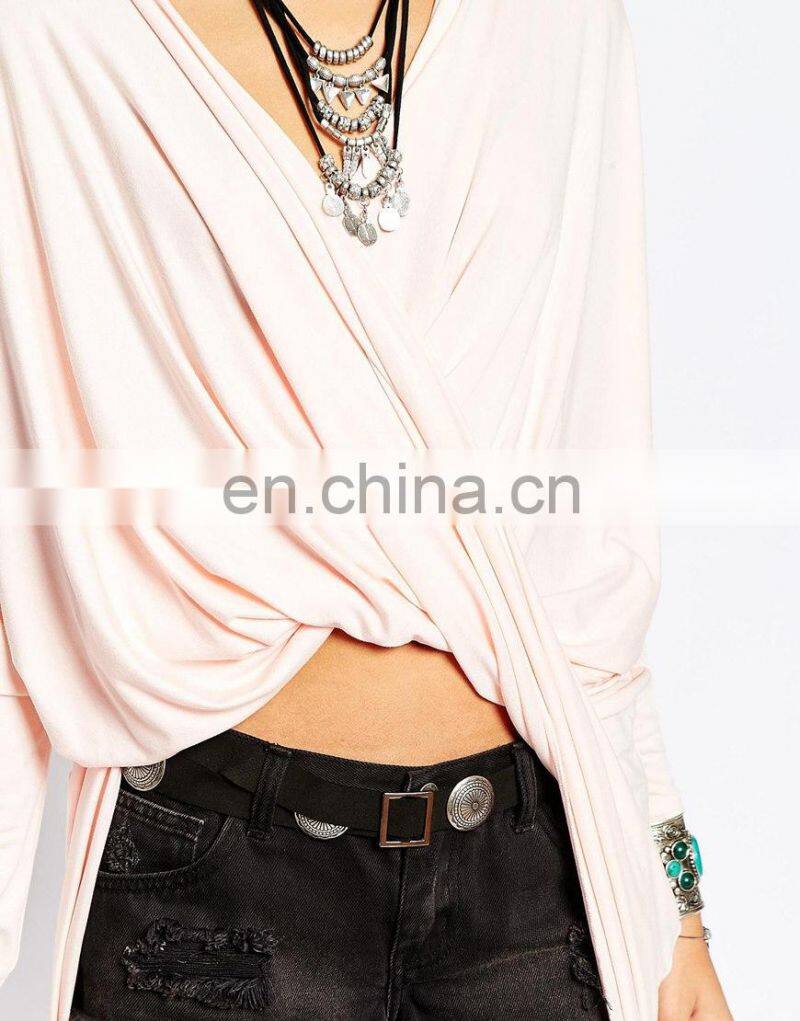 Plunge Neck Short Front Long Back Top Women Sexy Tops