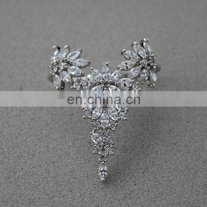 Exaggerated Feathers Zircon Ring Rhinestone Fashion Ladies Temperament Opening Ring