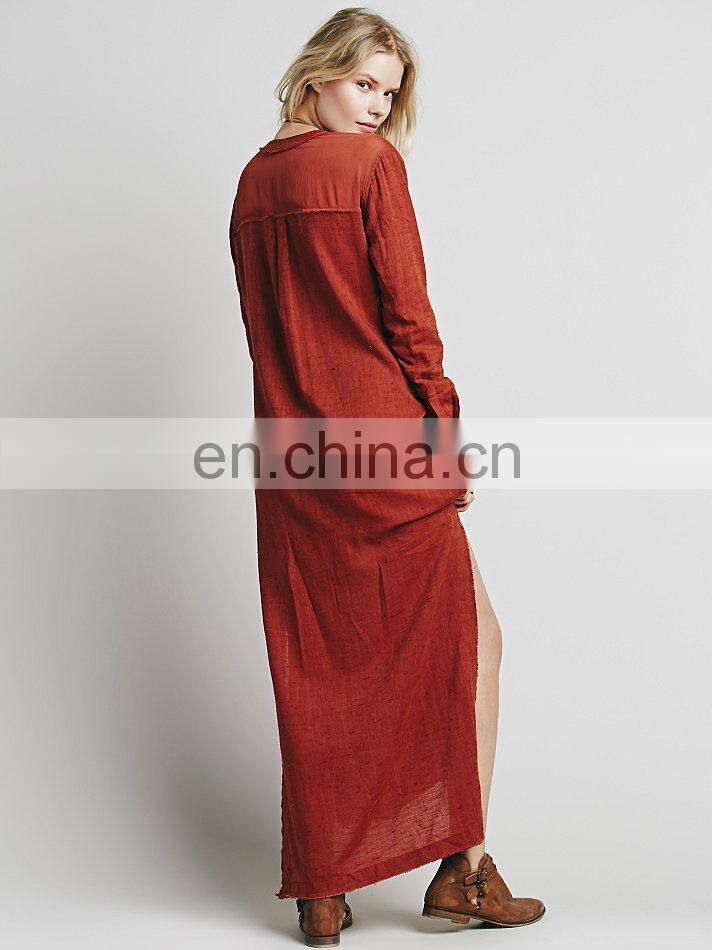 High quality Muslim woman wear, high low cotton long sleeve dress design
