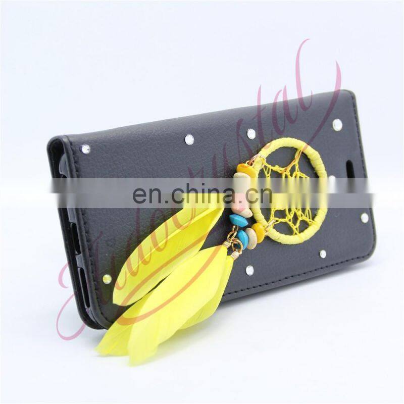 Aidocrystal 2016 Wallet Stand With Card Holder Yellow dreamcatcher Flip Phone Back Cover For iPhone 7/ 7 Plus Cases