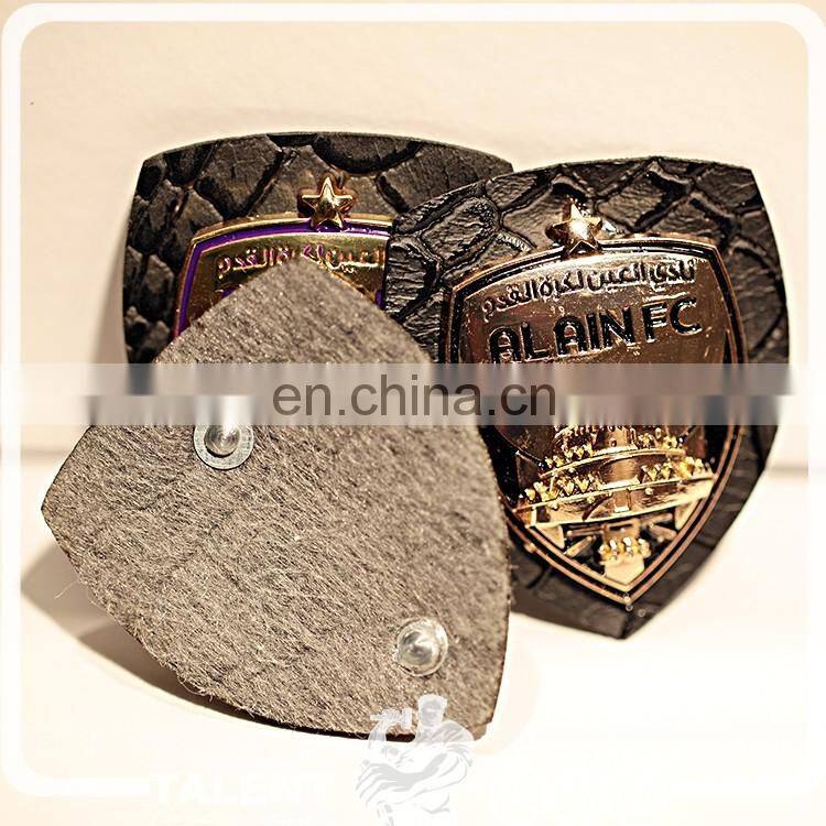 custom Metal casting logo tag nail PU leather badge patch for shoe