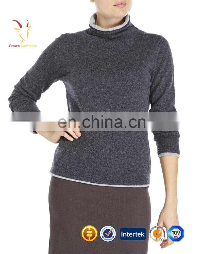 Turn Down Collar Merino Wool Knit Pullover Women's Knitwear