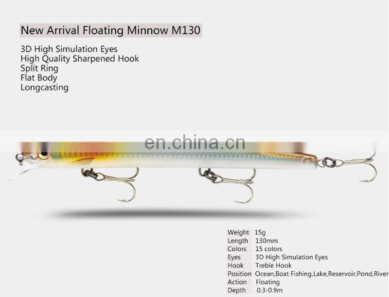 130mm 15g Fishing Lure Hard Minnow Flat Body Longcasting 15 colors Fishing Lure New Arrival Floating Minnow
