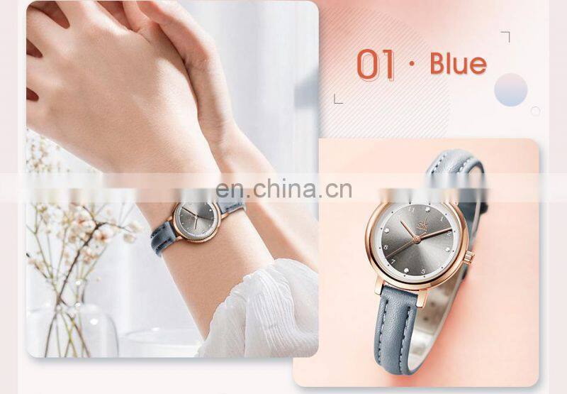 Shengke Classic Sunray Dial Girls Watches K9028 Champagne Simple Style Students Handwatch Small Dial Watches