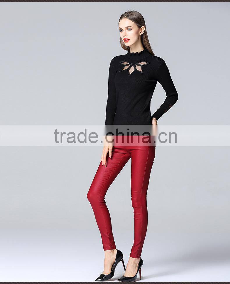 Special design see through look pullover collar sexy knitwear for Fashion leads