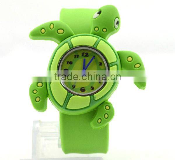 Cute tortoise slap watch with glass face quartz movt silicone strap for child
