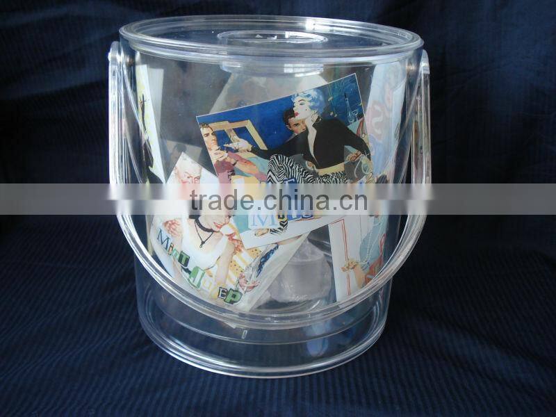 Transparent Portable Double Layer Plastic Ice Bucket with lid