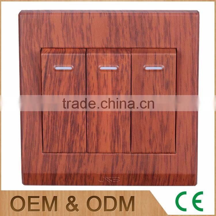 New style wall mounted 16A red wood zigbee light switches, 3 gangs plastic button
