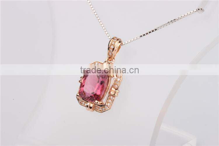 Popular Rubellite 18k rose Gold small diamond Pendants designs with color stone