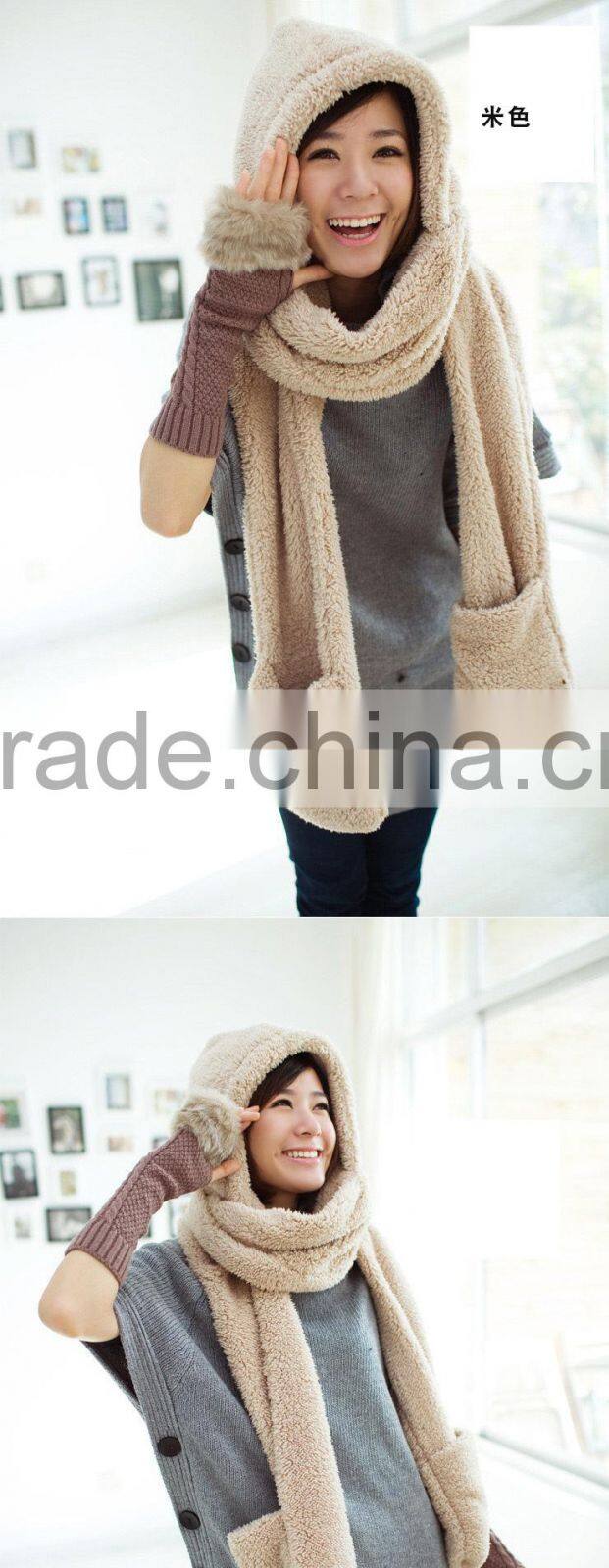 Wholesale Winter Ladies Fashion Hooded Scarf Mink Fur Poncho
