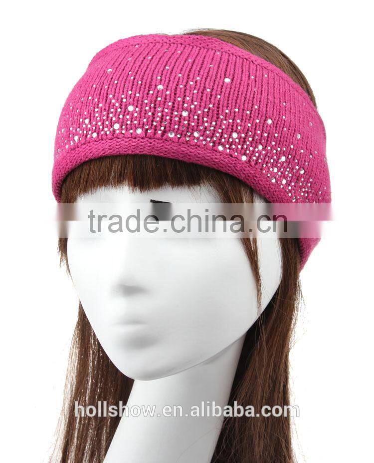 Wholesale Fashion Wool Knitted Lady Headband Rhinestone Crochet Women Hairband