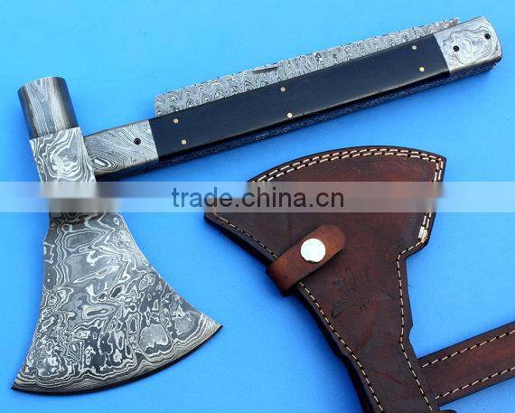 Custom Handmade Damascus Axe fulfilling several functions- Axe Knife Saw Hammer / Camping / Hunting