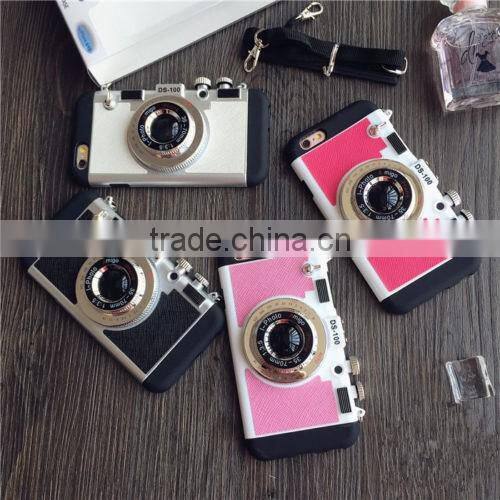 For iPhone 6S/6SPlus 3 in 1 Fashion design Creative Silicone Camera Back Case Cover With Strap red