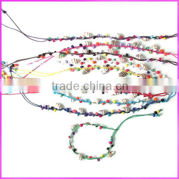 FL0912 Fashion wood beads and conch shell charm friendship bracelet,handmade friendship bracelet