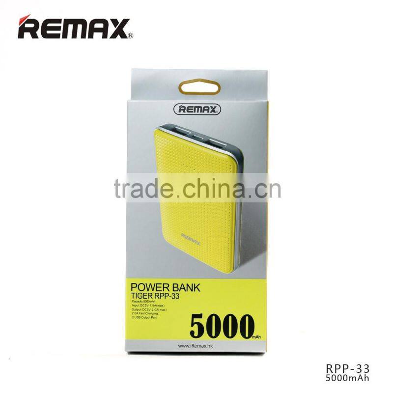 Remax Tiger Series RPP-33 5000mah Power Charger For iPhone SE Dual USB Input Port Polymer Power Bank For Samsung S5 S6 TB-0388