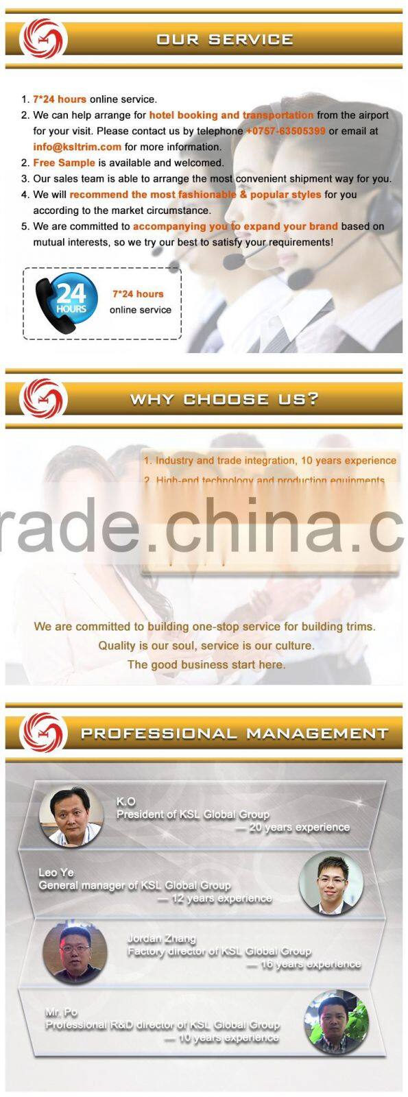 Eco-friendly material decoratitive PVC tile connection trim profile