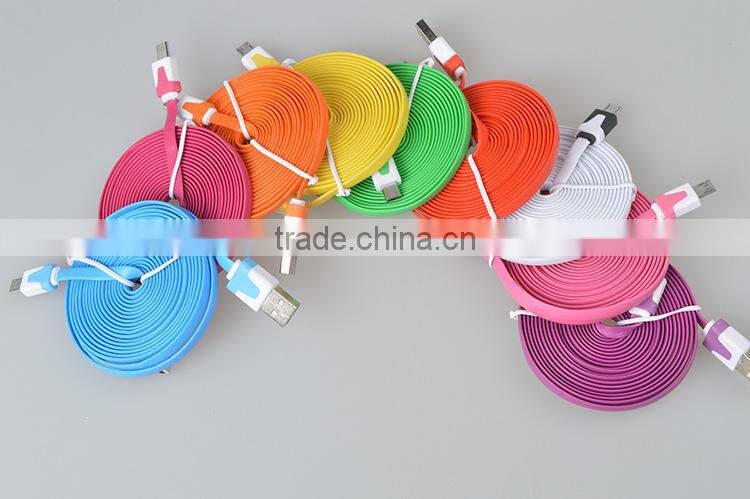 multi-color flat wire micro usb a data charging cable for iphone