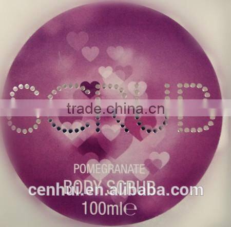 2015 customize beautiful pink round adhesive words printing sticker for cosmetics
