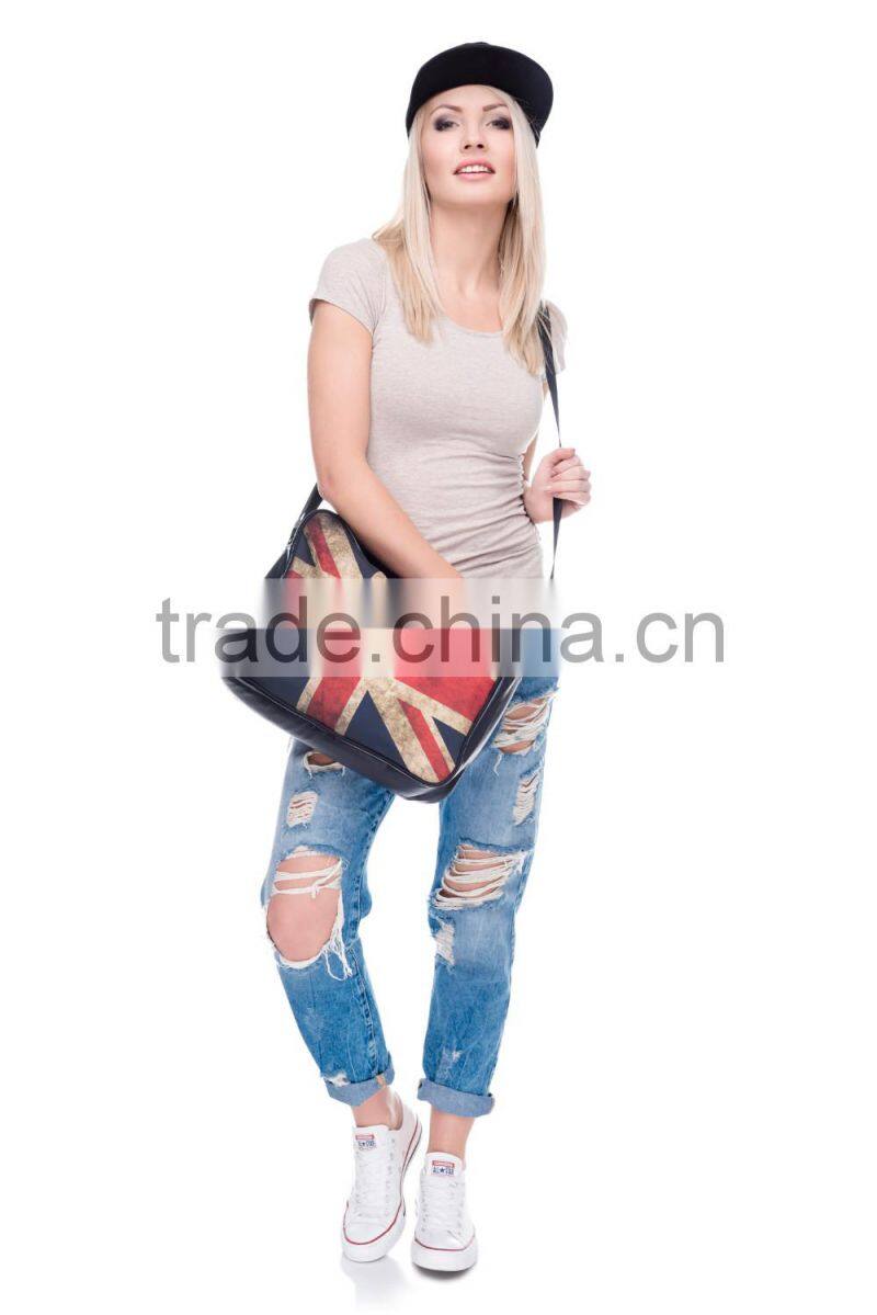 2016 hot fashion 3D retro Union Jack the Union Flag printing one side leather courier bags Shoulder bag message bags