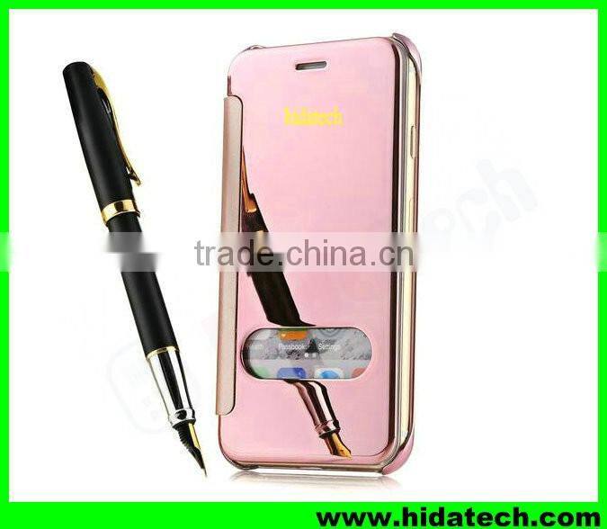 Clear smart visible flip leather case for apple iPhone 6 mirror leather case