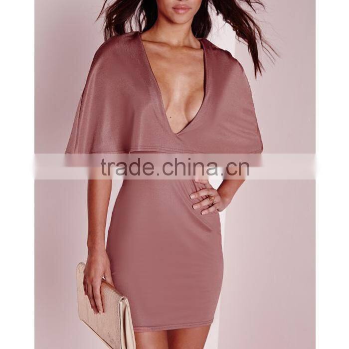 Fashion Sexy Women Cape Dress In One Piece Rose Pink