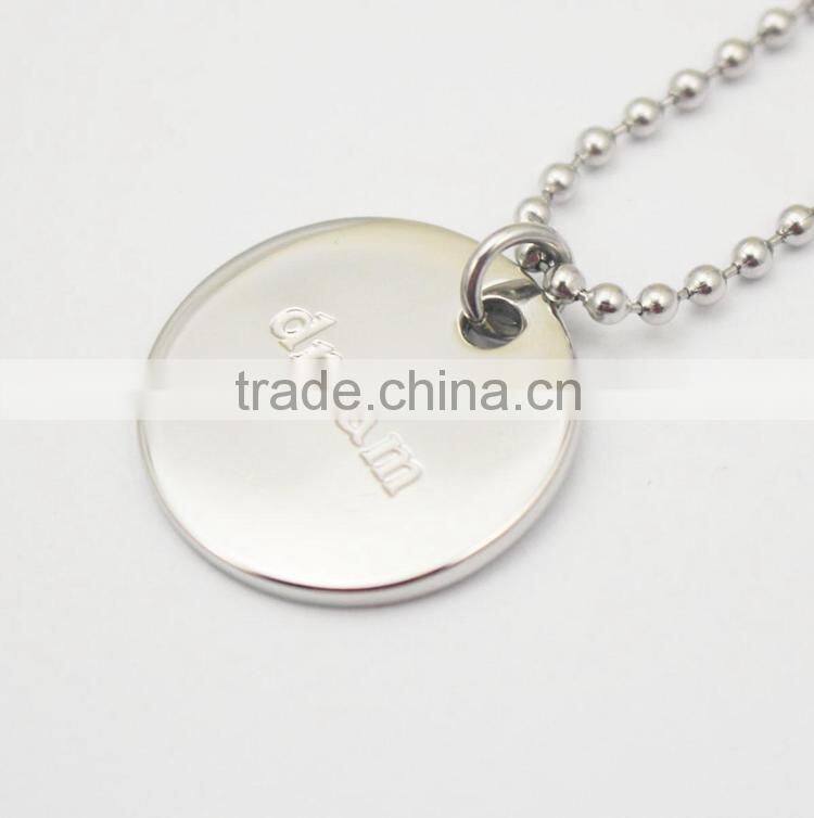 Stainless steel Custom logo round engraving tag necklaces