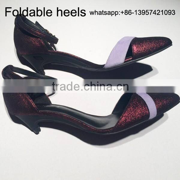 High quality women folding heels shoes heels that fold pointed folding high heel shoes