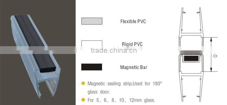 For 5 / 6 / 8 / 10 12 mm Glass 3m Magnetic Rubber Door Seals Strip For 180 Degree Shower Glass Door