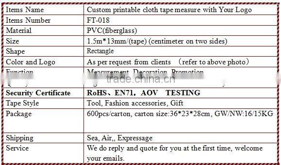 Custom printable cloth tape measure with Your Logo