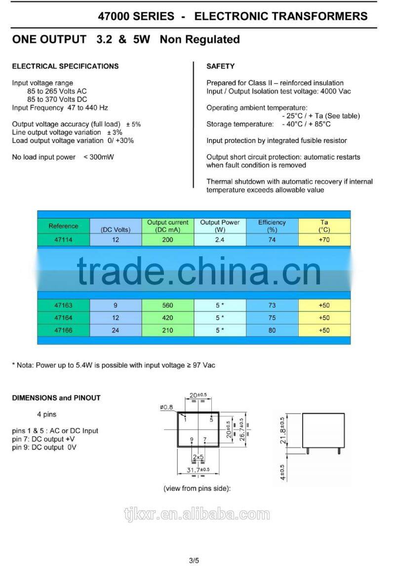 CE, ROHS approved PCB mounted 220V ac 24V dc transformer