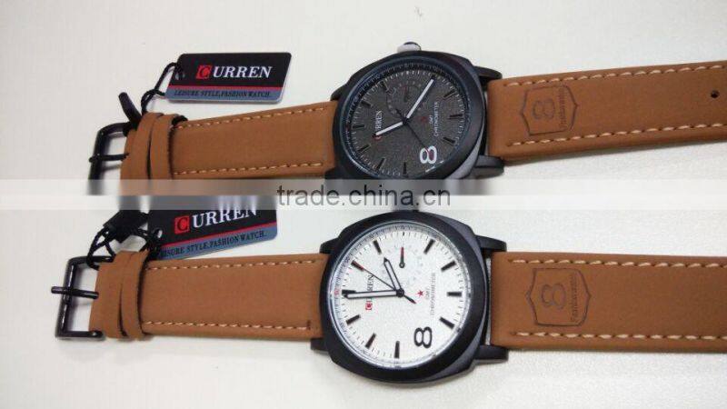 2015 waterproof Sport style Man original Curren watches Luxury Band Leather Strap quartz Clock 43mm Dial Vintage