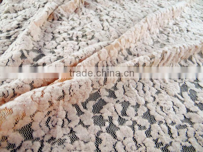 Double Color Printed suede fabric for beach casual clothing Wholesale Nylon Spandex Cotton lace fabric T-015