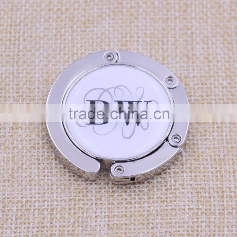 Foldable metal purse hanger/round purse hook with Logo wholesale