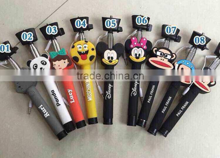 2015 Lastest Factory Wholesale Cute Cartoon Monopod Selfie Stick