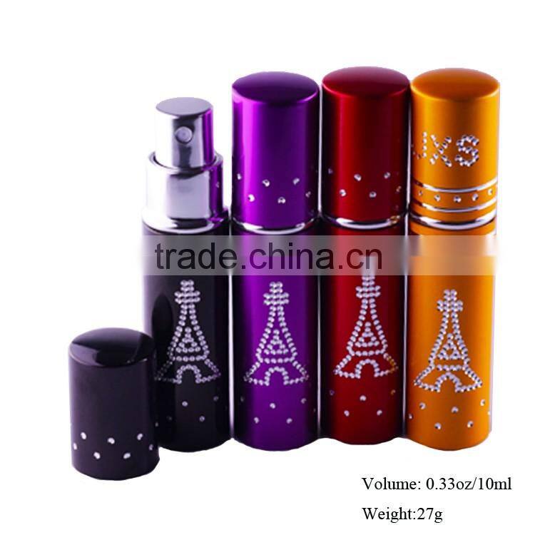 10ml Metallic Portable Perfume Spray Glass Bottles,Essential Oil Packaging Bottles With Pump Sprayer Cap
