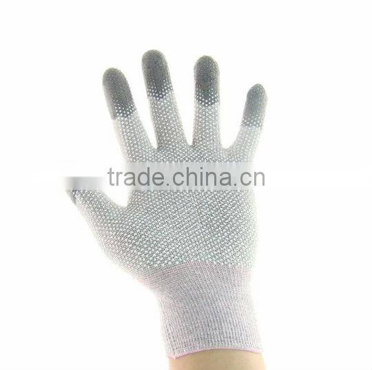 Carbon Fiber ESD PVC Palm Dotted Gloves PU Finger Coated