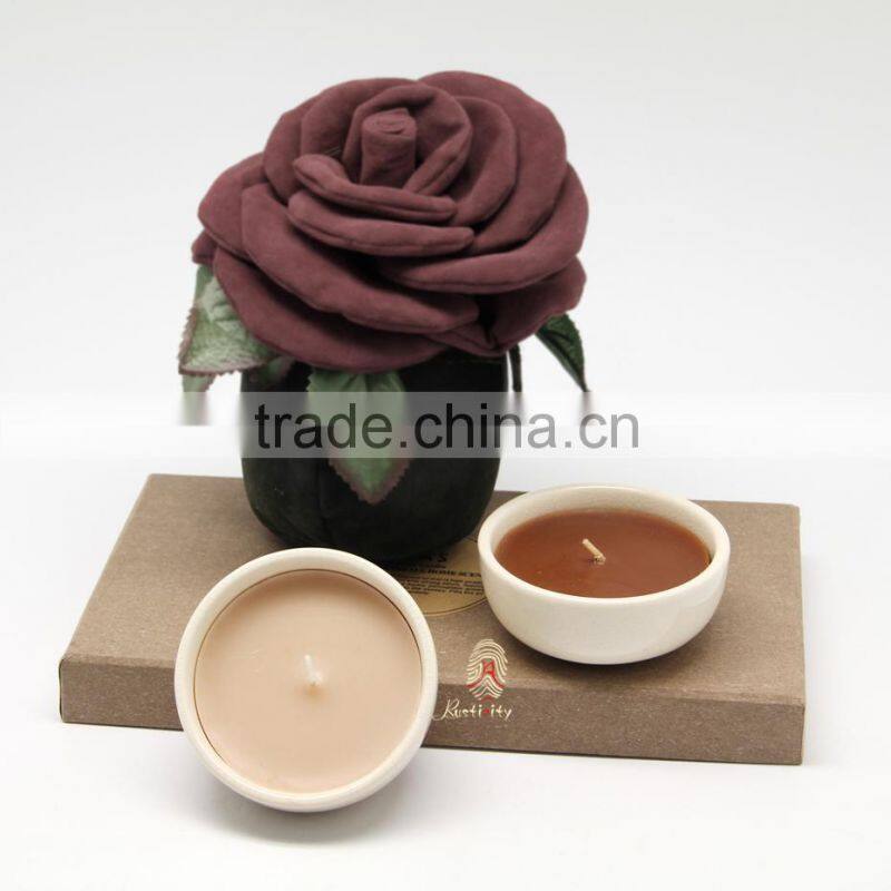 Holiday scented candle set with ceramic bowl