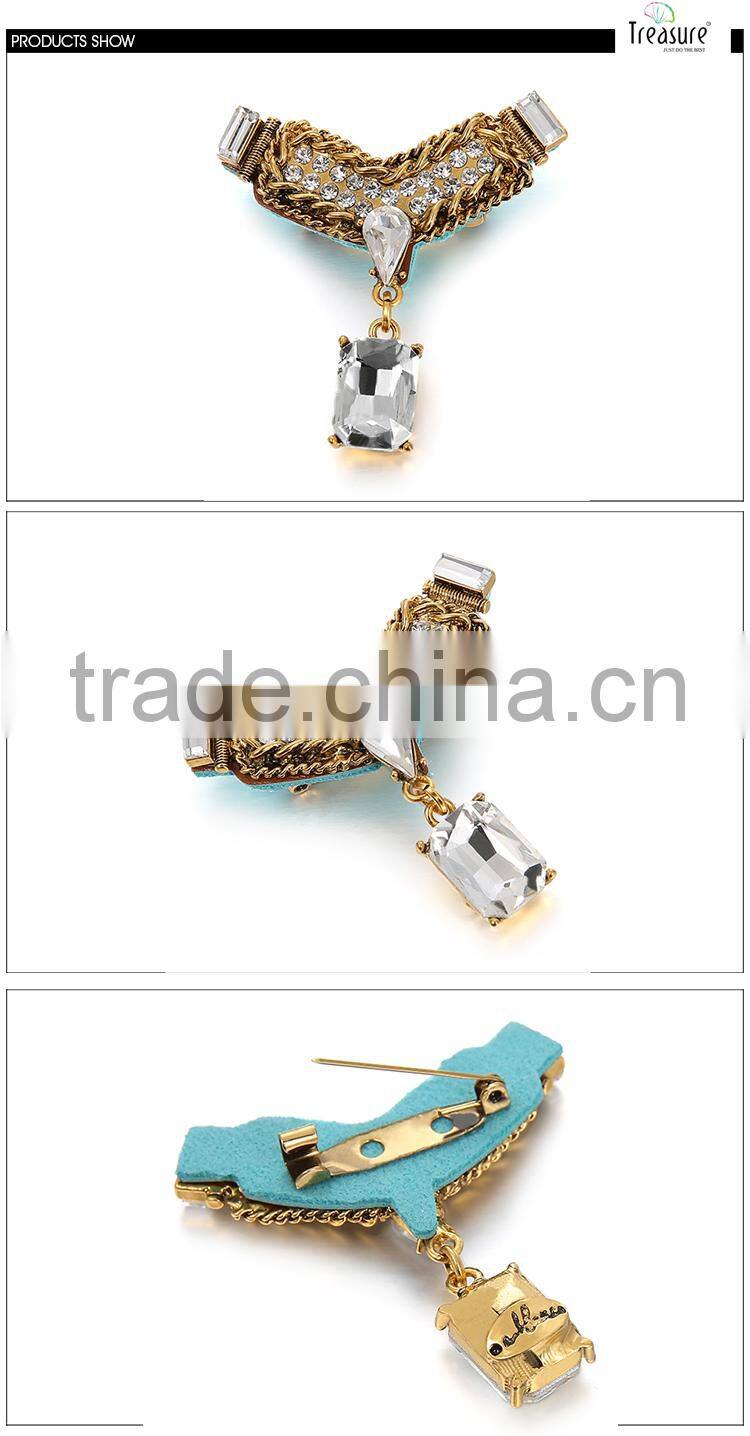 Best price jewelry figaro golden alloy chain with geometric crystal pendant brooch jewelry