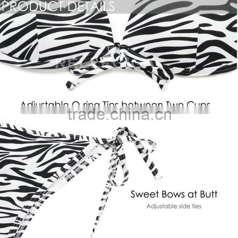 2016 RELLECIGA Zebra Print Push-up Triangle Top Swimwear with Adjustable Halter Strap & Brazilian Cut Scr