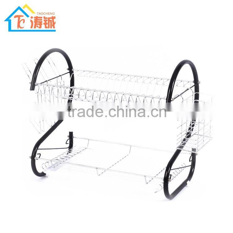 China factory direct selling chrome plated 2 layer kitchen dish rack with pp tray