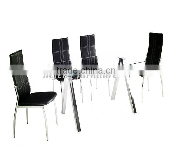 Glass Dining Set With 4 Black Faux Leather Chairs dining table