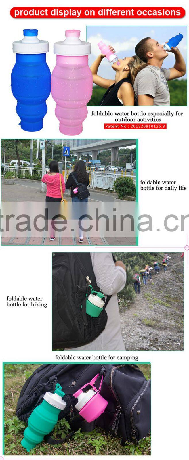 Food grade reusable silicone drinking bottle