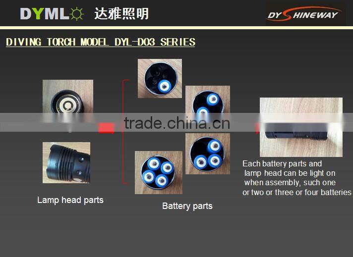 DY-D03 super bright led diving light,3*XML LEDS,30w,3500lm,piezoelectric switch,4*18650liion battery ,runtime 2 hours with full