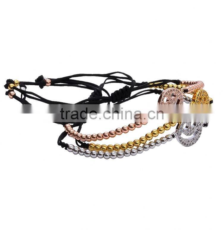 High Quality Silver Copper Bead Bracelets with Silver Smile Charm Tassel Bangle Bracelet