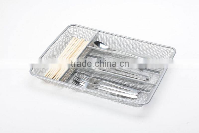 metal mesh 4-compartment kitchen cutlery organizer