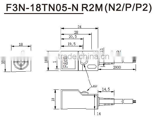 5mm detection distance NPN NC rectangular Proximity Switch Sensor