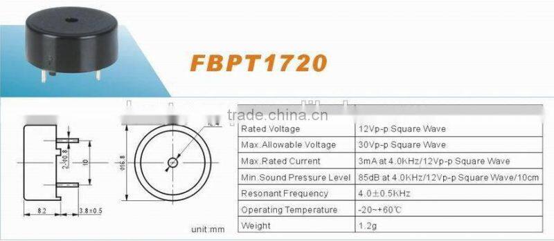 hot sell 1.5v 80DB 17mm internal driveFBPT1720