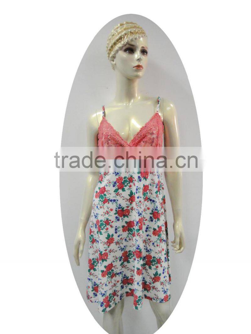 graceful nightgown with lace decorated floral printed